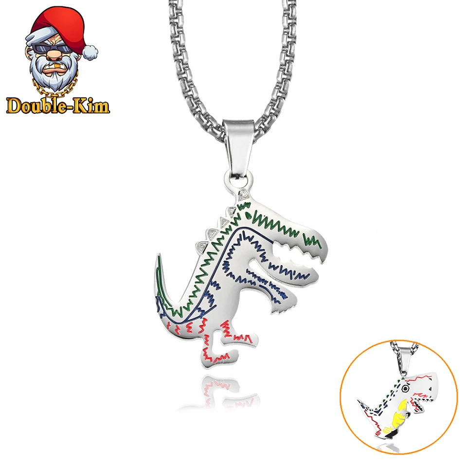 Маленькое ожерелье с подвеской в виде динозавра из титана нержавеющая сталь