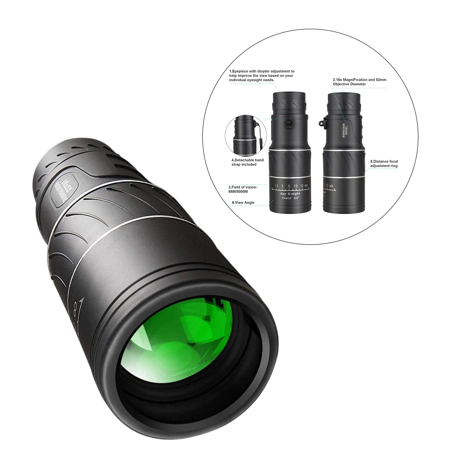 16x52 Monocular Dual Focus Optics Zoom Telescope 66m/8000m High Power for Bird Watching Hunting Waterproof | Инструменты
