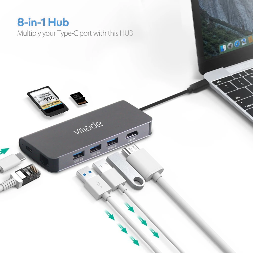 usb c хаб 8 в 1 совместимый с usb 30 hdmi pd 1000m до