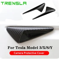 2pcsset carbon fiber side camera protective cover for tesla model 3 x s y car trim accessories