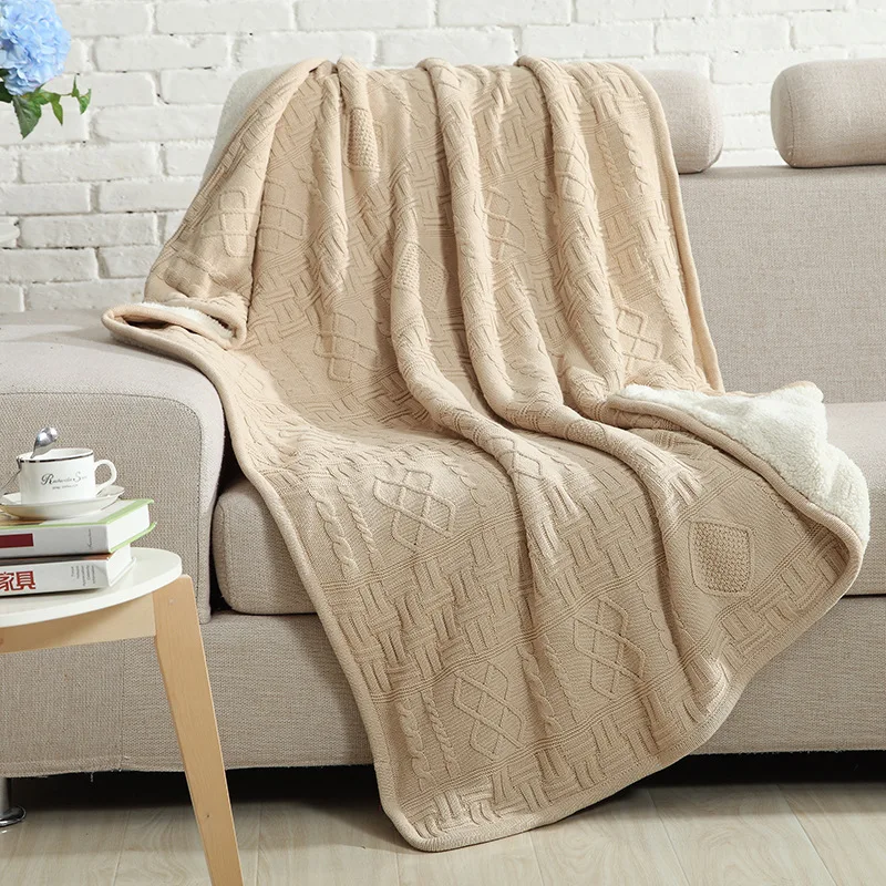 

Modern Simple Solid Color Thickened Autumn and Winter Blanket with Cashmere New Knitted Plush Sofa Blankets