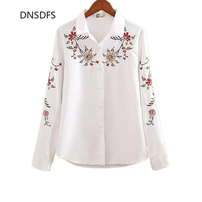 

Plus Size Shirt Women Embroidery White Tops Blouses Casual Long Sleeve Oversize Shirts Korean Lapel Office Blouse Blusas Mujer