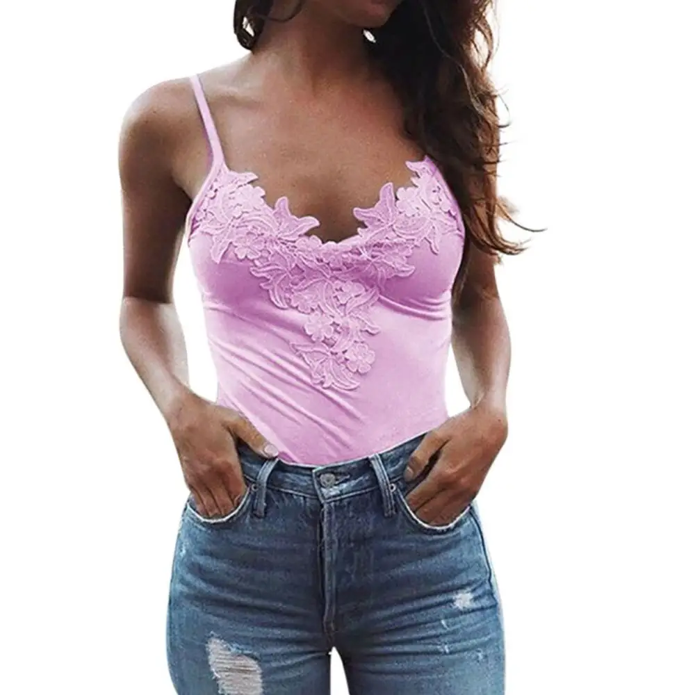 

40%HOTWomen Sexy Solid Color V Neck Sleeveless Lace Camisole Vest Bottoming Blouse