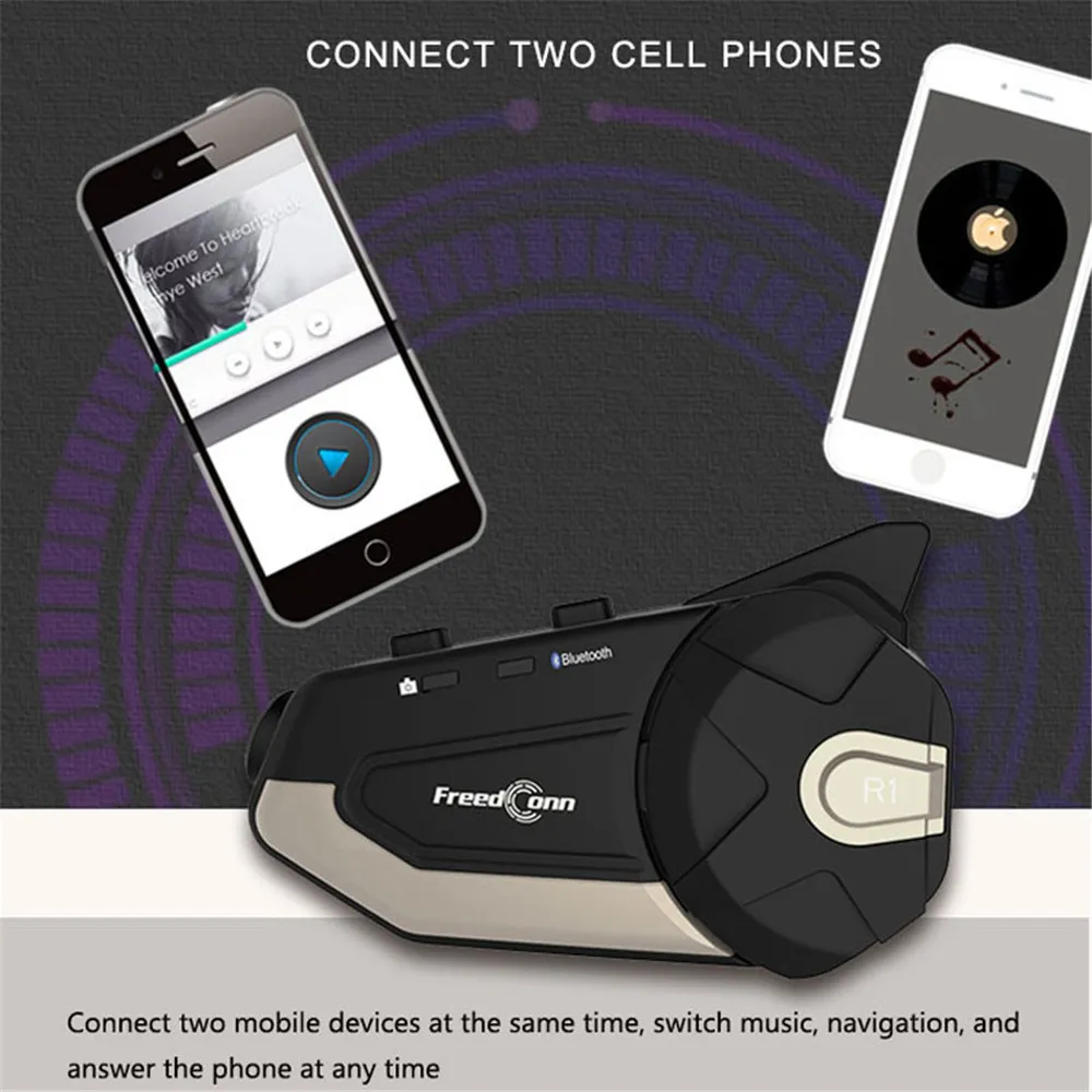 Гарнитура для мотоцикла FreedConn R1 Bluetooth гарнитура шлема рекордер WiFi со встроенной