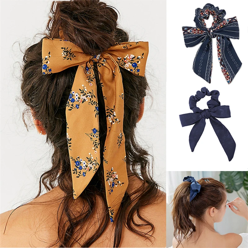 

Bow Streamers Hair Ring Fashion Ribbon Girl Hair Bands Scrunchies Horsetail Tie Solid Headwear Hair Accessories