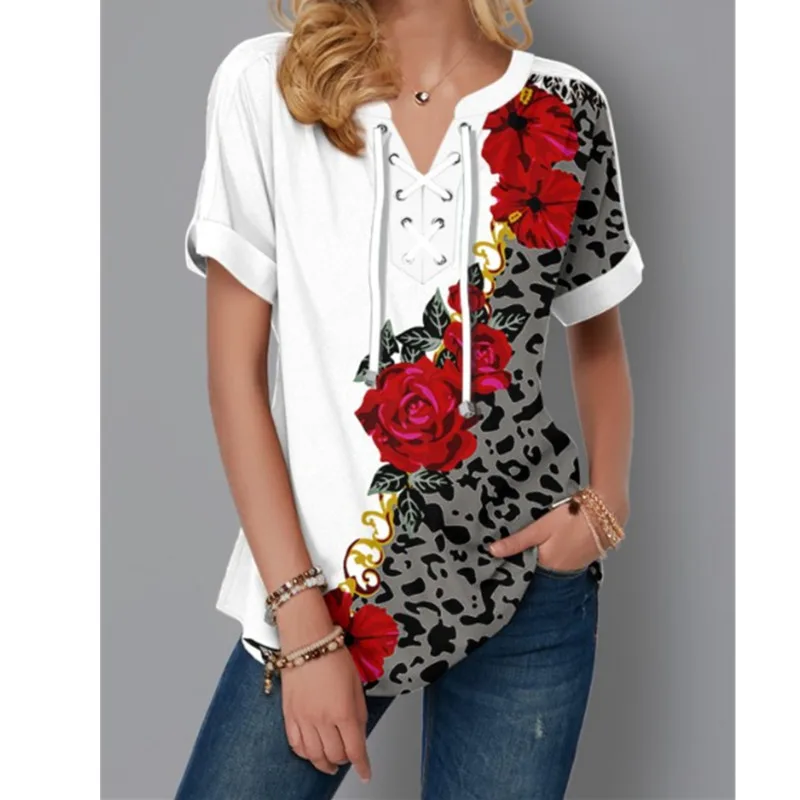 

Женская футболка в клетку, с коротким рукавом и V-образным вырезом