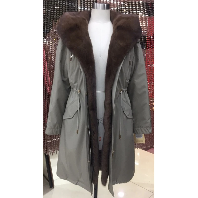 Женская зимняя парка куртка норковый воротник съемная подкладка из меха кролика