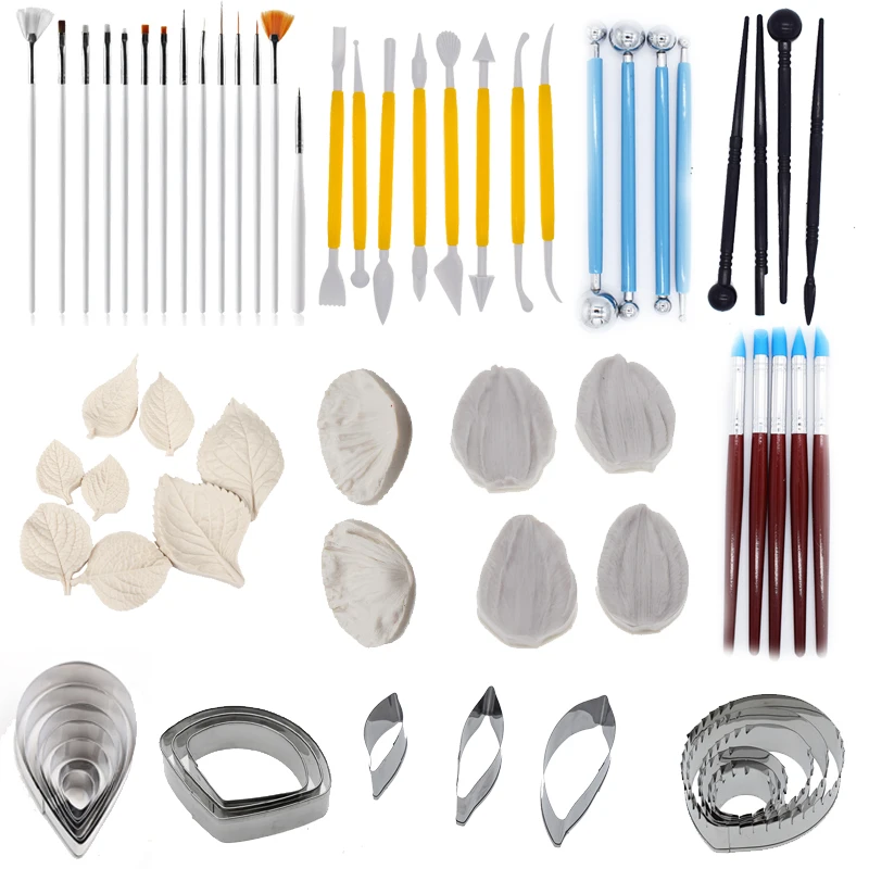 

67 шт набор полимерные глиняные инструменты, силиконовые формы, стальные резцы, стилус, Шариковая раскраска, кисть для глины, цветок, инструм...