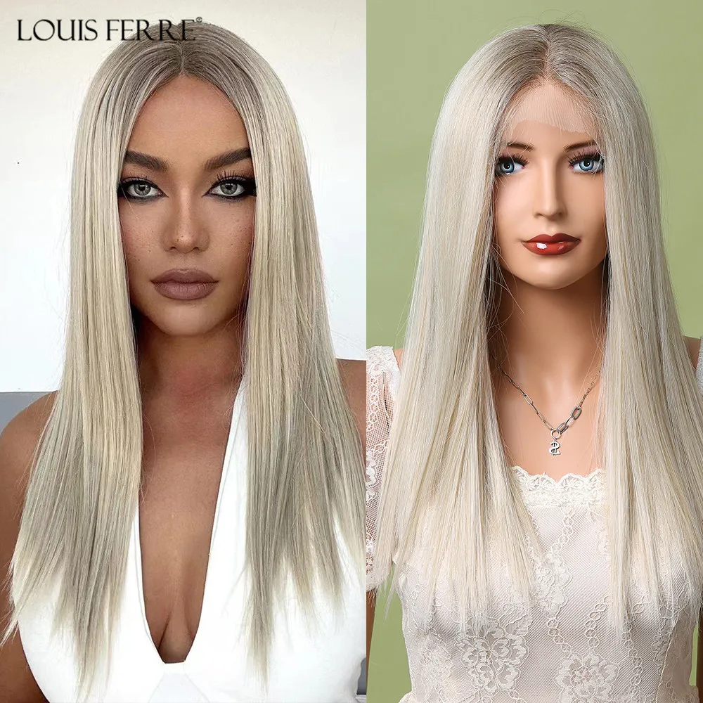 

Парики LOUIS FERRE короткие прямые с коротким Бобом, часть 13*1 T, парики на сетке, высокотемпературные синтетические светлые волосы для женщин, для...