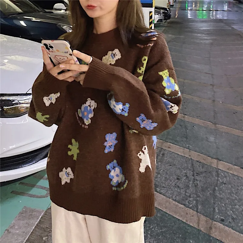 

GRUIICEEN winter fashion cartoon long sleeves knitting sweater pullovers female loose round neck new women sweater top