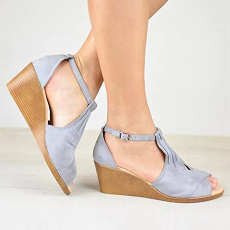 

2021 summer new fashion design women's sandals wedge high heels women flocking gladiator buckle straps platform sandals 35-43