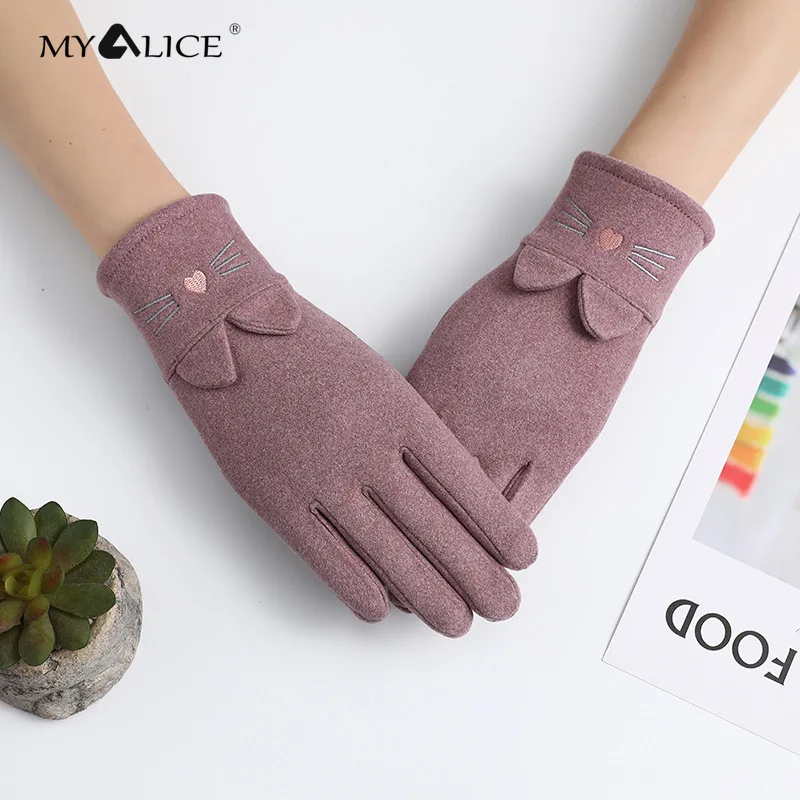 

MYALICE Winter Fashion Casual Women Gloves Thermal Insulation Plus Velvet Padded Cute Kitten Touch Screen Gloves Wholesale