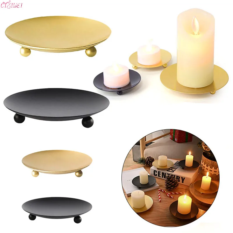 

Wrought Iron Black Golden Candle Holders Nordic Style Round Candle Holder for Wedding Party Festival Candlestick Desktop Decor