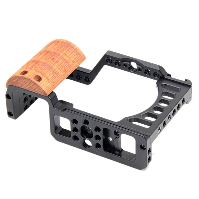 

Wooden Handle Protection Frame for Sony A7C Camera Housing Cage with Cold Shoe 1/4 Hole for Mic Tripod LED Video Light