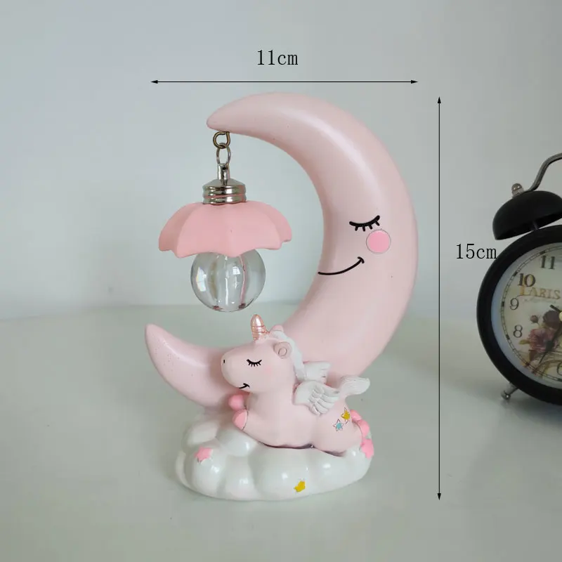 Ночник в виде единорога и Луны светодиодный светильник мультяшной смолы ночник