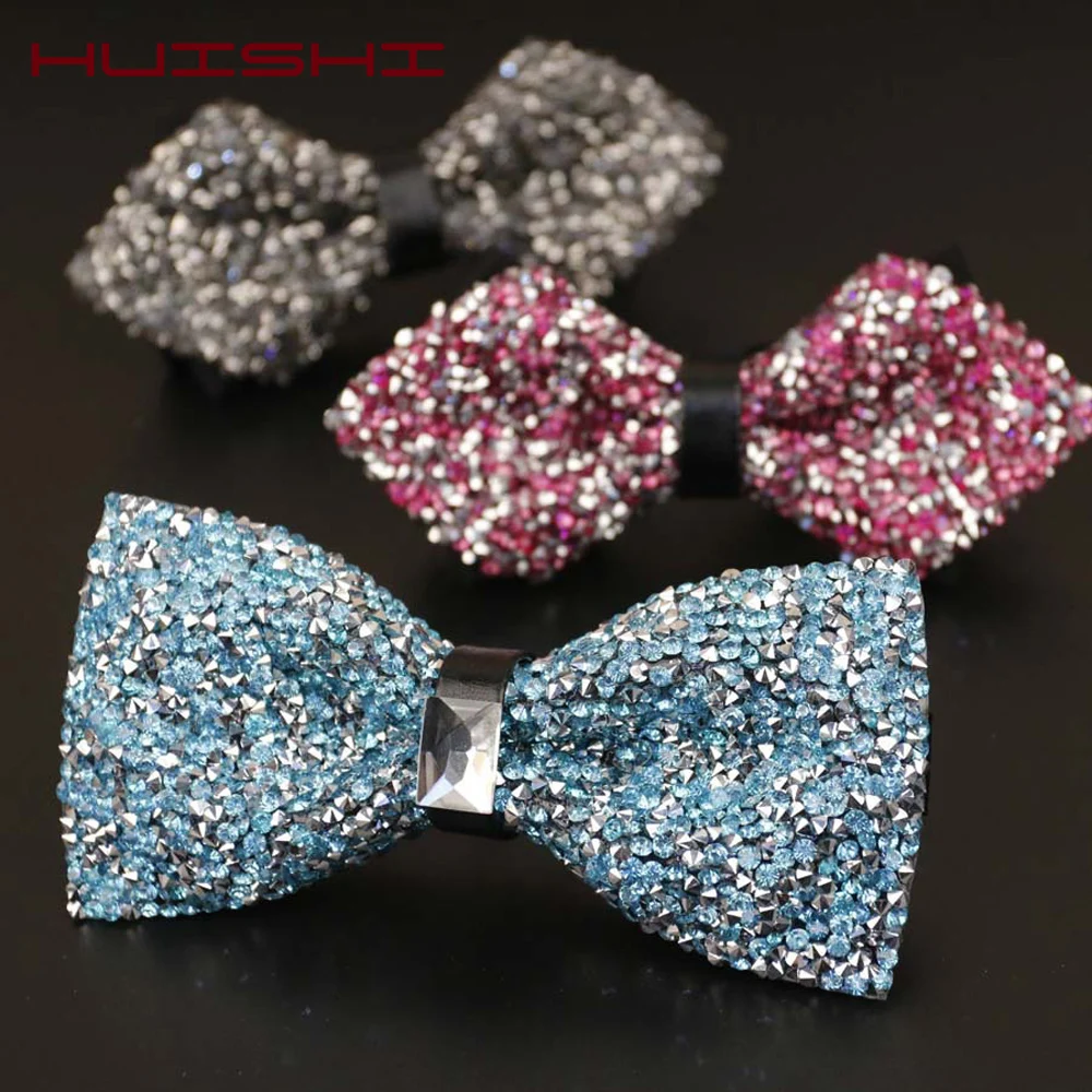 

HUISHI Men's Fashion Adjustable Shinning Rhinestone Gold Bow Tie Party Diamond Wedding Business Luxurious Neck Gold Bow Tie