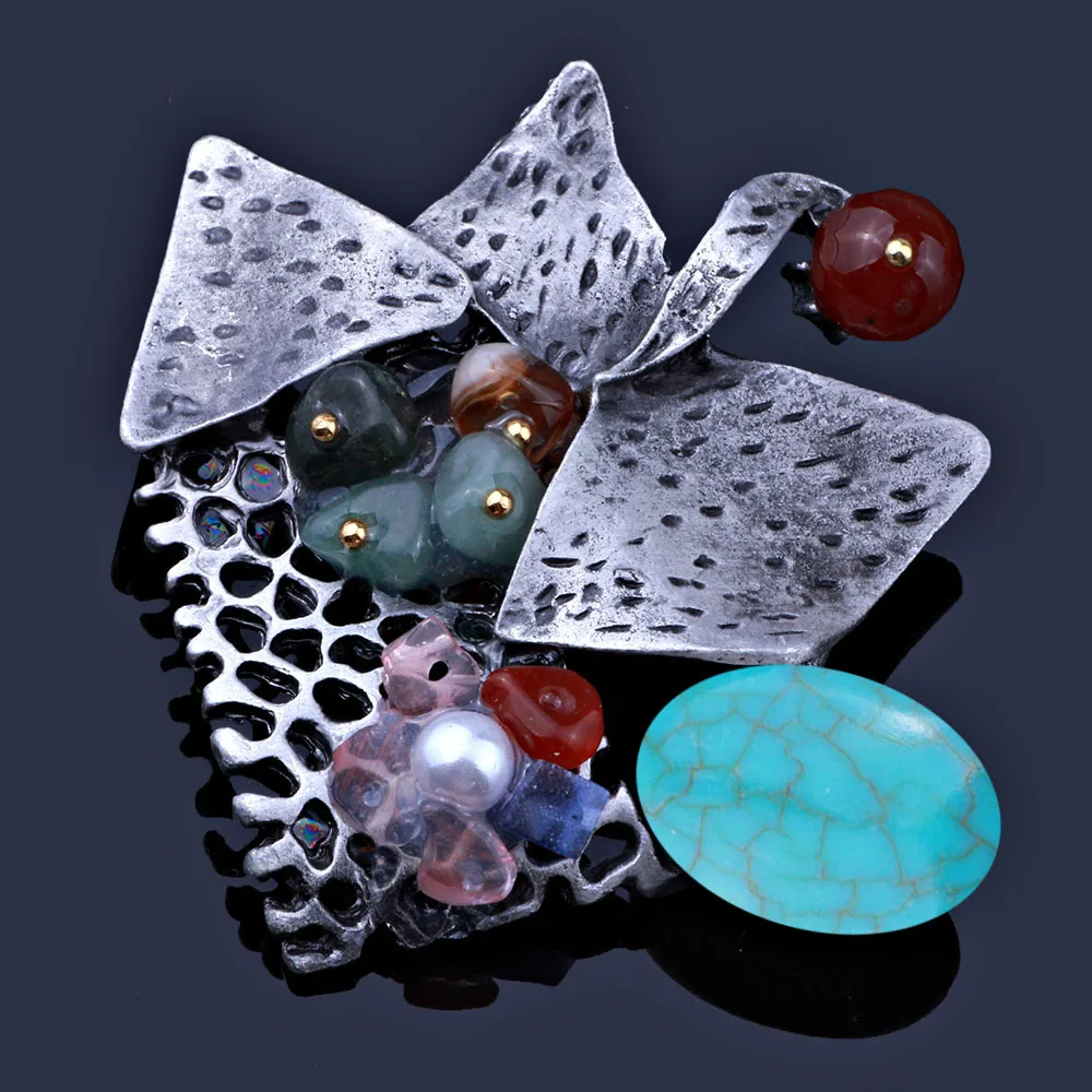 FARLENA Jewelry Black Gun Plated Natural Stone Elegant Brooches for Women Vintage Brooch pins | Украшения и аксессуары