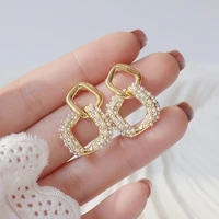 korean trendy 14k real gold imitation pearls women earrings aaa bling zircon geometry drop earrings wedding jelwery for bridal