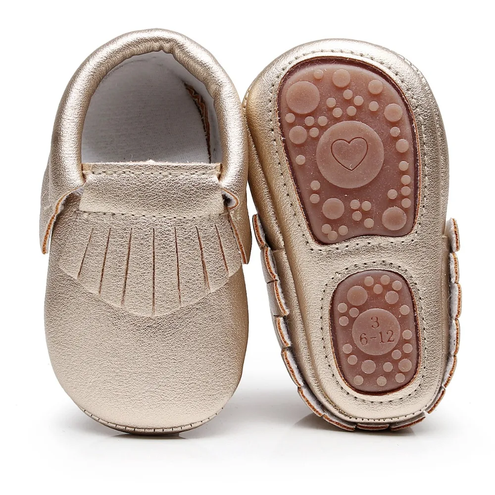 Мокасины из искусственной кожи на резиновой прочной подошве для малышей мягкие