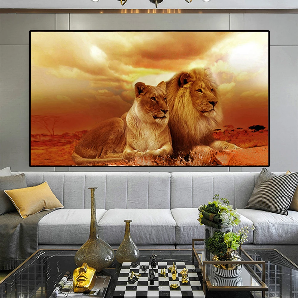 Животные африканские Львы пара настенная живопись холст постеры и принты