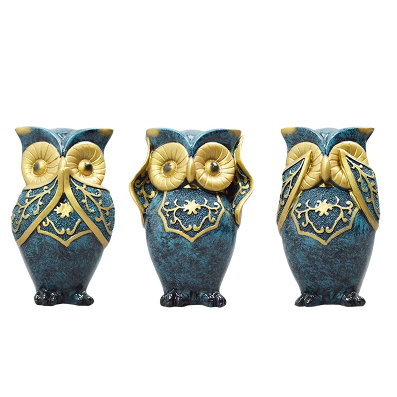 

3Pcs Owl Statue Decor Figurines Set 6 Inch, Owl Statue Home Decor Colorful Collectible Figurine Statue Animal Decor