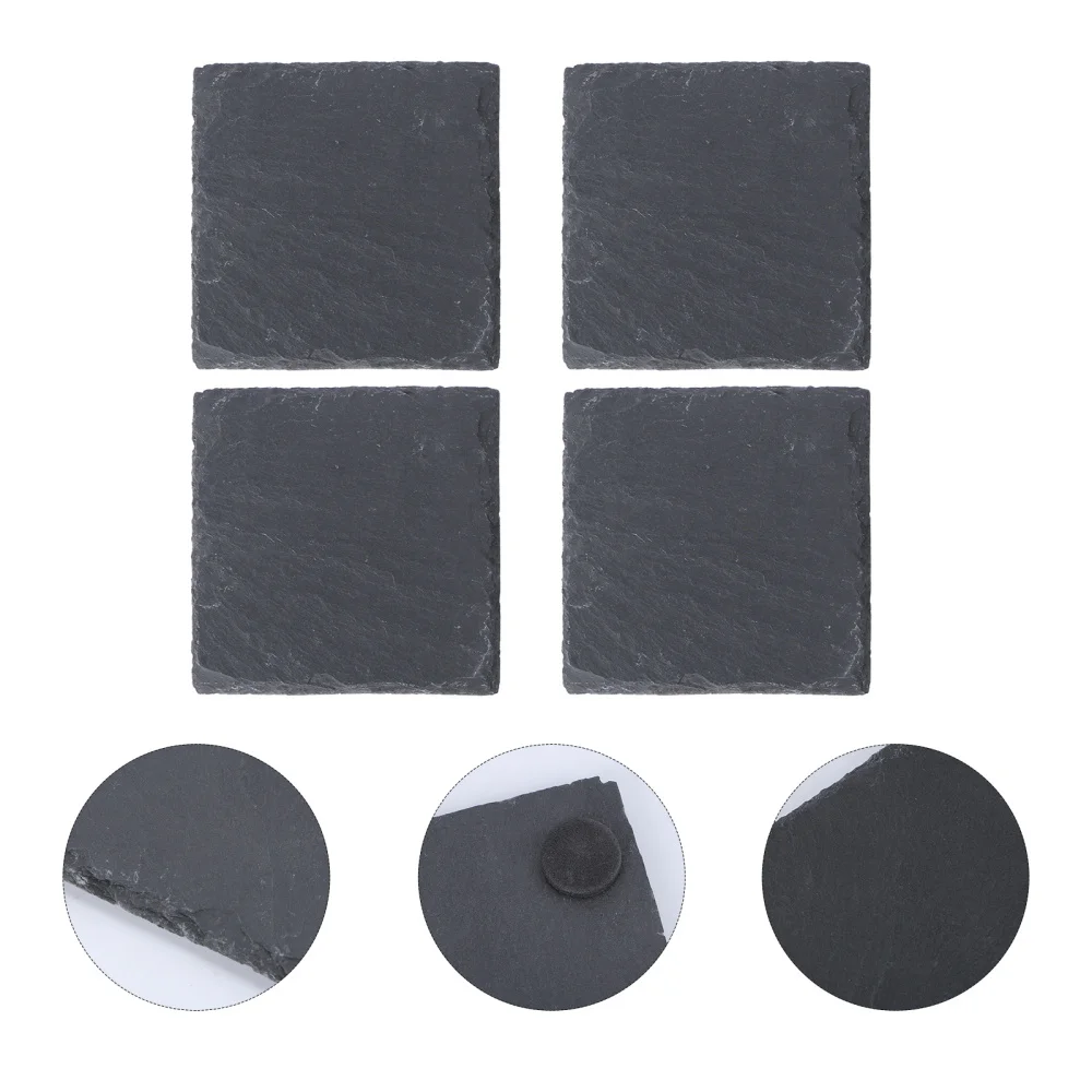

4pcs 10*10CM Natural Slate Drink Coasters Glass Mug Cup Mats Pats Table Placemats (Black)