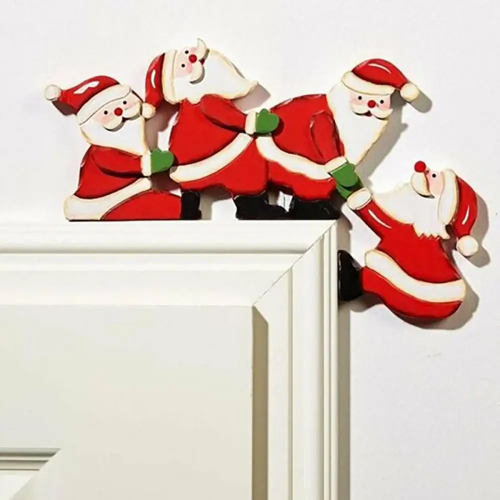

2021 Christmas Door Frame Decoration Santa Claus Christmas Elk Wooden Decoration Door Frame Wood Trim Xmas Door Decor For Home