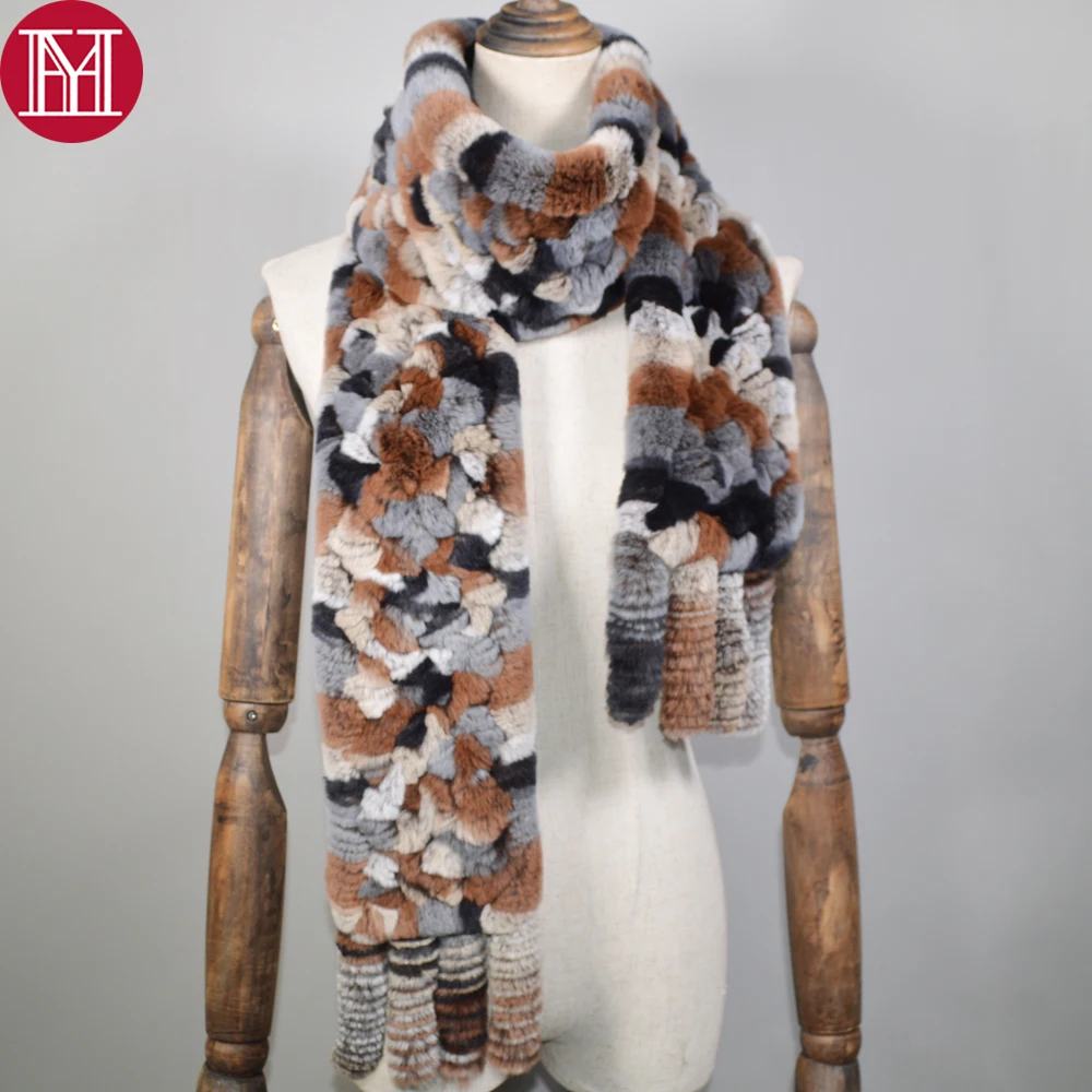 Новые длинные Стиль женская зимняя Настоящий мех кролика шарф из натурального