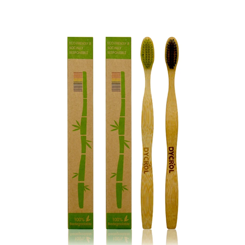 (2 шт.) DYCROL Bamboo Зубная щетка экологически чистая 100% биоразлагаемая древесная