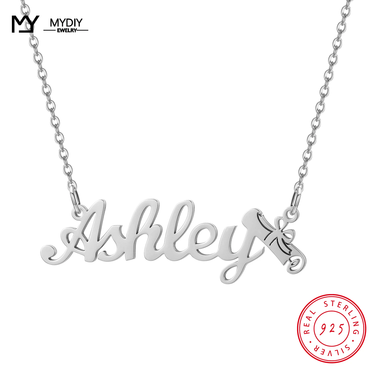 

MYDIY 925 Sterling Silver Trendy Bow Pendant Necklaces Customize custom name For Women Statement Jewelry To Girlfriend SISTER