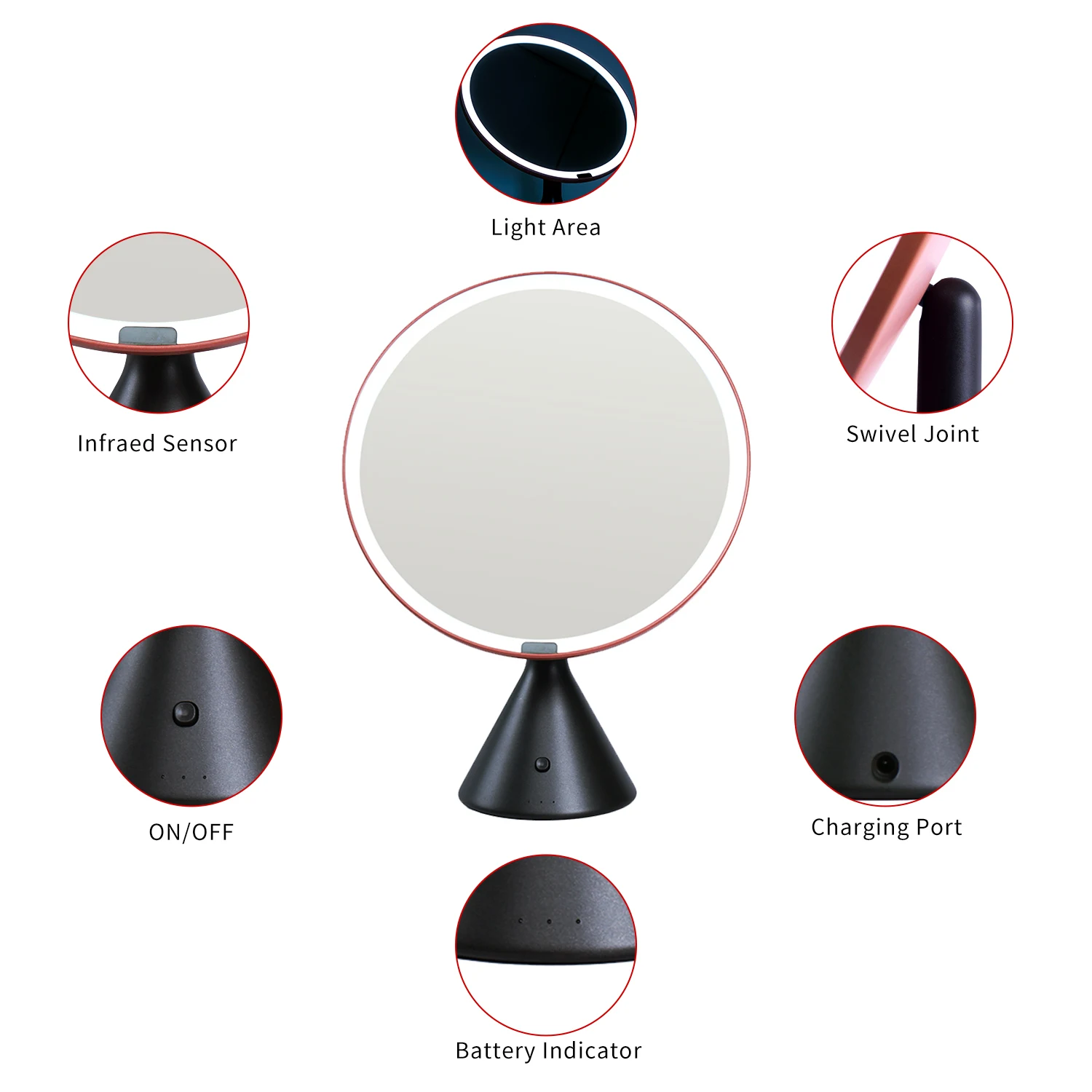 Lighted Makeup Mirror with Lights Wireless Beauty Round Mirrors Battery Operated Large Tabletop Bathroom Vanity Make up Mirror