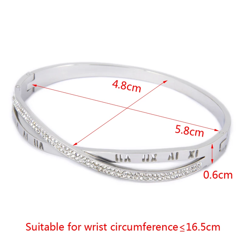 

Korean Roman Numerals CZ Crystals Cross Buckle Bracelets & Bangles Female Personality Titanium Steel X Pulseira For Women