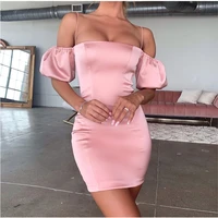 elegant shoulder off club slim dress mujer robe vestido french romance party night lace up bodycon summer dresses women pink top