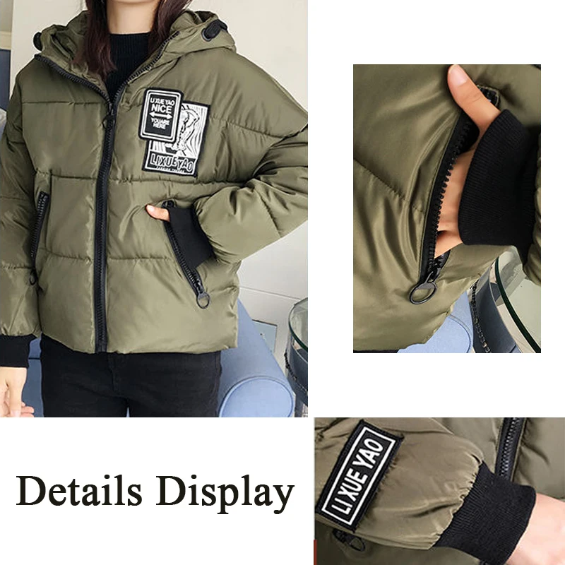 

Parkas Womens Winter Army Green H-version Patchwork Zipper Pockets Hooded Fashionable Elegant Ins Outwear Polyester Padded New
