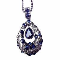 dark blue crystal long necklace fashion versatile water drop sweater chain autumn winter delicate hollow out pendant women gift