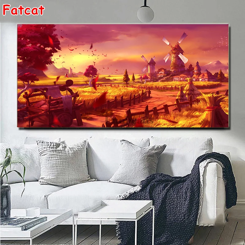 

Алмазная живопись 5d «сделай сам» с фермой, пейзажем, вышивка крестиком, ветряная мельница, полная квадратная/круглая, романтическая Алмазна...