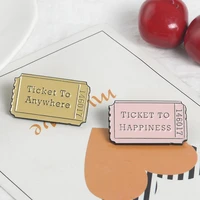 tickets to happiness anywhere enamel pins custom vintage ticket brooches bag clothes lapel pin badges creative jewelry gifts