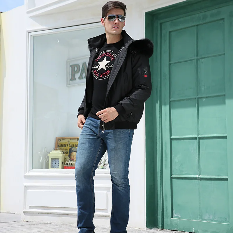 Модная зимняя куртка для мужчин роскошная одежда с капюшоном из лисьего меха