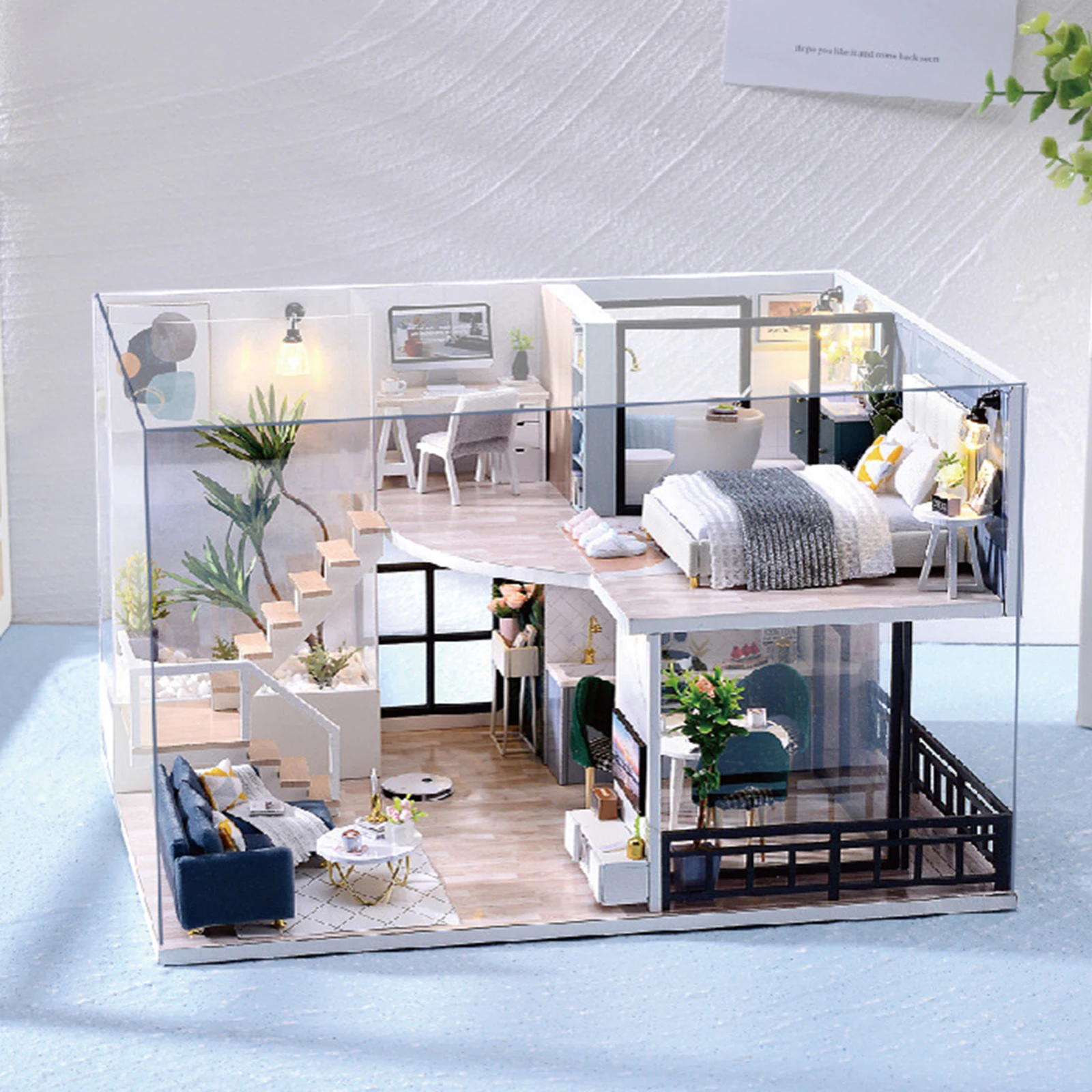 

DIY Creative Miniature Wooden Doll House With Furniture Kit LED Light Cottage with Dustproof Cover Puzzles Birthday Toy