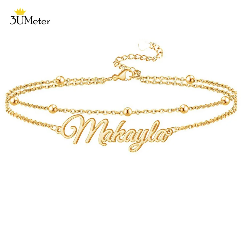 

3UMeter Personalized Anklet Bracelet,Custom Name Layered with Adjustable Stainless Steel Engraved Jewelry For Women Girls Gift