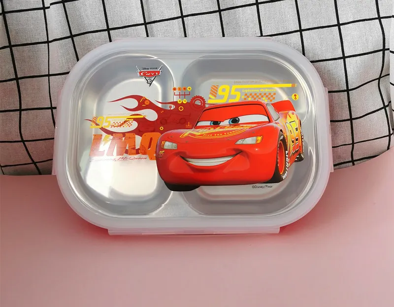

Original Disney tableware children's baby 304 stainless steel insulated lunch box sealed leak-proof student 3 grid plate