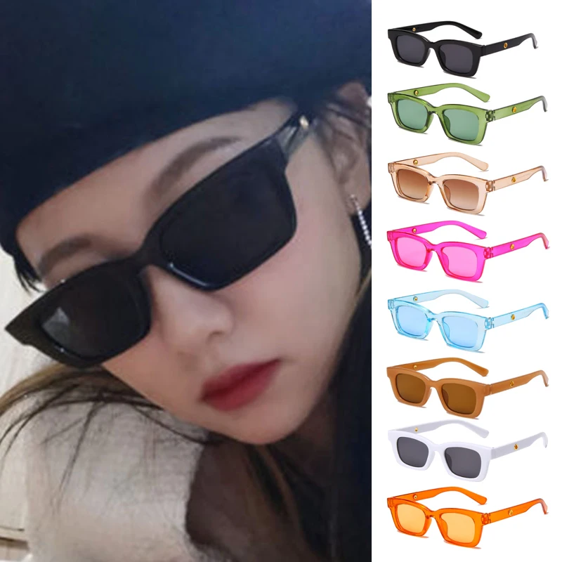 

2021 Classic Middle Rectangular Frame Transparent Sunglasses Women Fashion Trend Eyewear Vintage Oculos Lunette De Soleil Femme