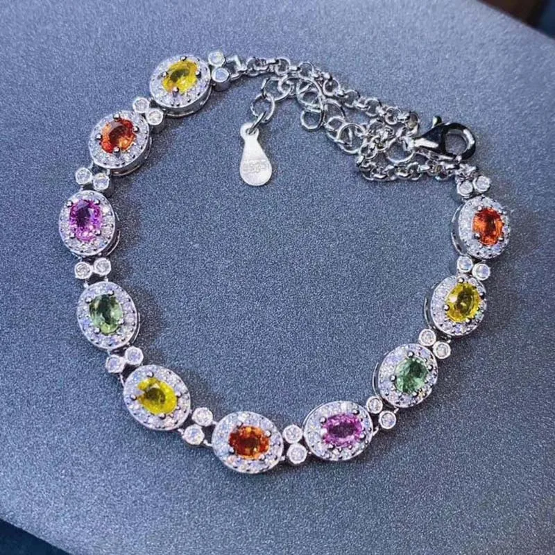

Natural Sri Lanka Sapphire Iridescence Bracelet for Women Party Real Multicolored Gemstones 925 Silver Top Quality Fine Jewelry