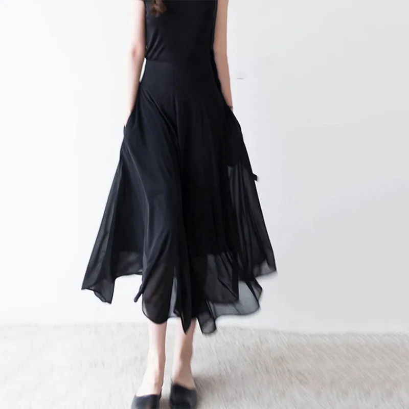 

Retro Irregular Black Skirt Women's Summer High Waist Skirt 2021 Fashion New Summer Tulle Skirt Mid-length A-Lineskirt Skirts