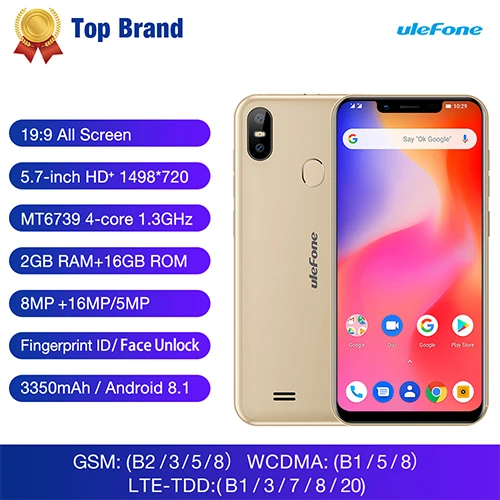 Gold Ulefone S10 Pro 4G смартфон Android 8,1 3350 мАч 5,7 дюймов Быстрая зарядка 19:9 четырехъядерный 2 ГБ+ 16 Гб разблокировка лица 16 Мп+ 8 Мп мобильный телефон - Цвет: Gold