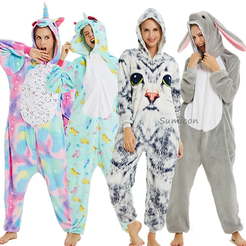 Kigurumi единорог пижамы Зимние Животные волк панда взрослые комбинезоны пижамы для женщин мужчин взрослых Пижама для девочек и мальчиков Комбинезон Комбинезоны