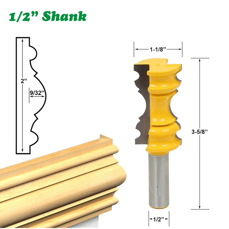 

1PC 1/2" 12.7MM Shank Milling Cutter Wood Carving Large Elaborrate Chair Rail Molding Crown Router Bit Line Cutter Woodworking