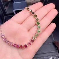 fine jewelry 925 sterling silver inset with natural gem womens popular exquisite heart color tourmaline hand bracelet support d