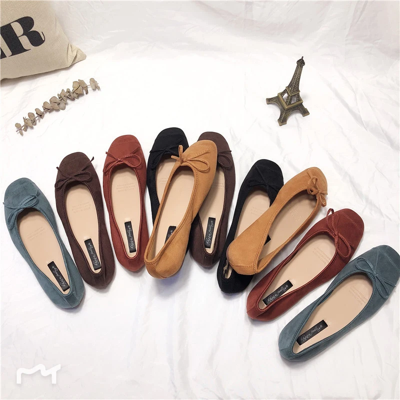 Лоферы из флока с бантом и квадратным носком однотонные/леопардовые без застежки