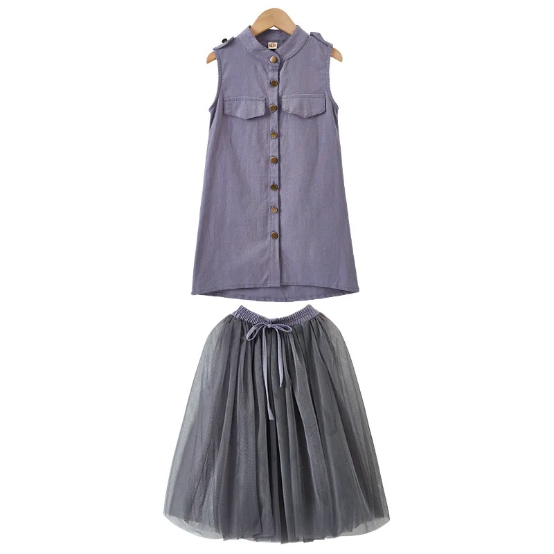 Комплект детской одежды для девочек однотонное платье + юбка летняя одежда из 2